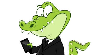 gator holding a phone to check customer loyalty points